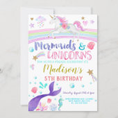 Unicorn and Mermaid invitation unicorns mermaids (Front)