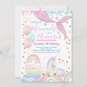 Unicorn and Mermaid Magical Day Birthday Invitation