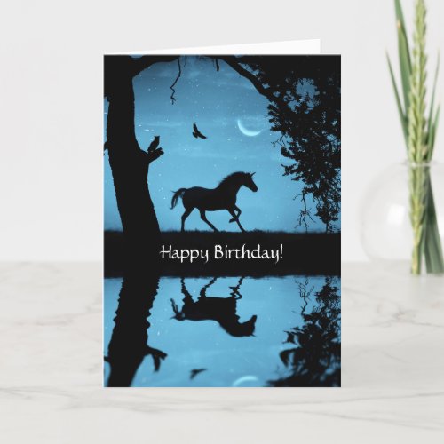 Unicorn and Owl Crescent Moon Birthday Card