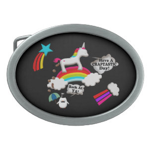 Unicorn And Penguin Craptastic Day Oval Belt Buckle