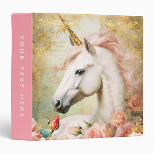 Unicorn and Pink Flowers 3 Ring Binder
