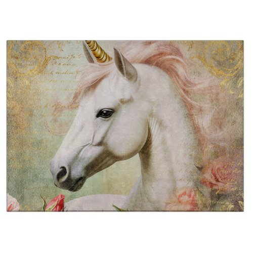 Unicorn and Pink Flowers Cutting Board