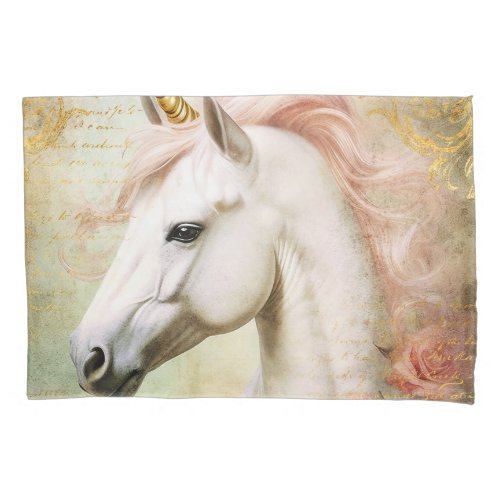 Unicorn and Pink Flowers Pillow Case