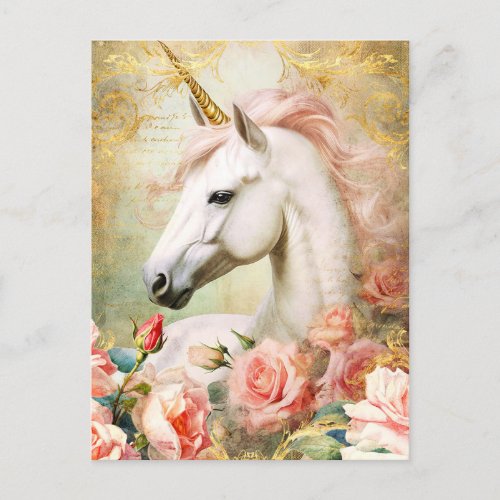 Unicorn and Pink Flowers Postcard