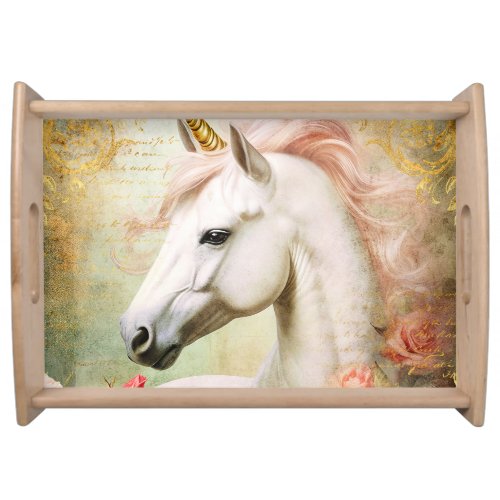 Unicorn and Pink Flowers Serving Tray