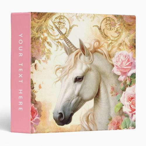 Unicorn and Pink Roses 3 Ring Binder