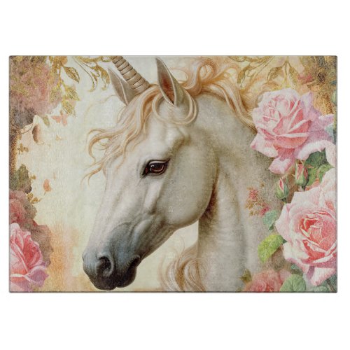 Unicorn and Pink Roses Cutting Board