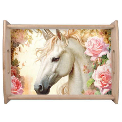 Unicorn and Pink Roses Serving Tray