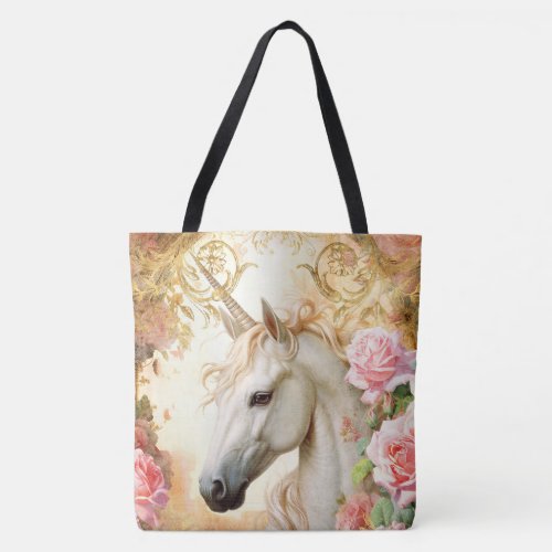 Unicorn and Pink Roses Tote Bag