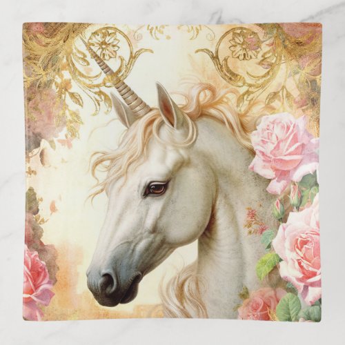 Unicorn and Pink Roses Trinket Tray