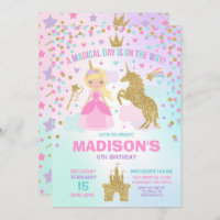 Unicorn And Princess Invitation Magical Birthday