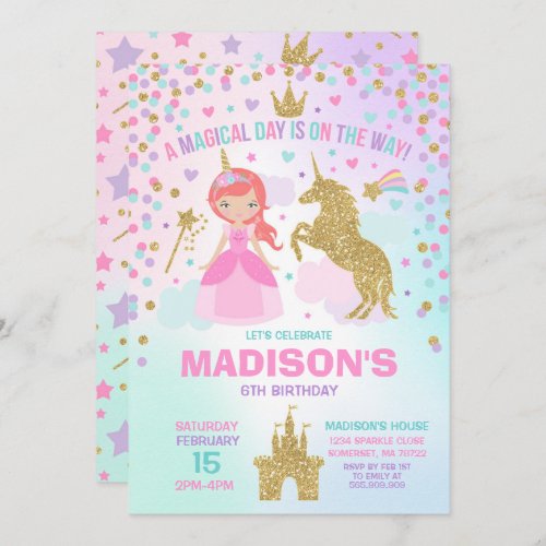 Unicorn And Princess Invitation Magical Birthday