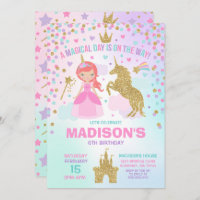 Unicorn And Princess Invitation Magical Birthday