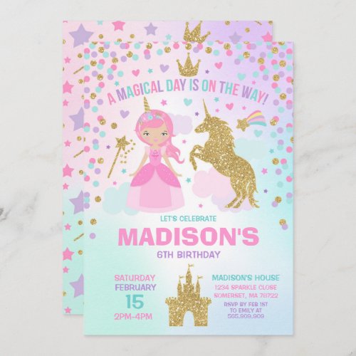 Unicorn And Princess Invitation Magical Birthday