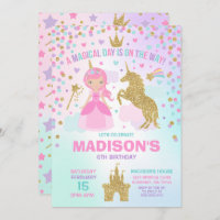 Unicorn And Princess Invitation Magical Birthday