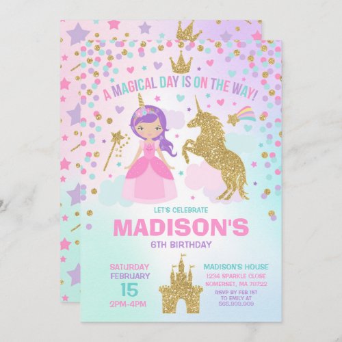 Unicorn And Princess Invitation Magical Birthday