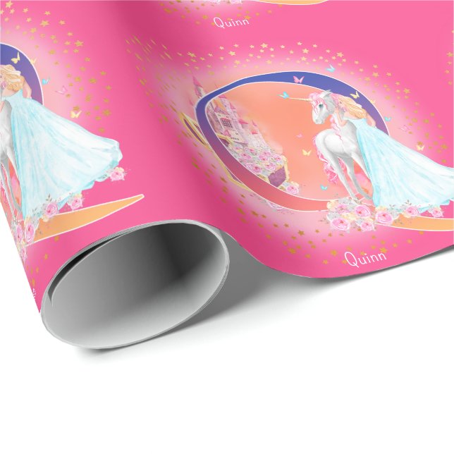 Unicorn and Princess with Castle Letter Q Monogram Wrapping Paper (Roll Corner)