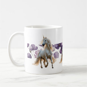 Unicorn and purple flowers coffee mug