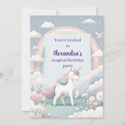 Unicorn and Rainbow Birthday Invitation