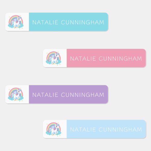 Unicorn and Rainbow Color Coded Girl Name Kids Labels