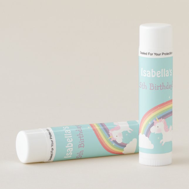 Unicorn and Rainbow Girls Birthday Party Favors Lip Balm (Front)