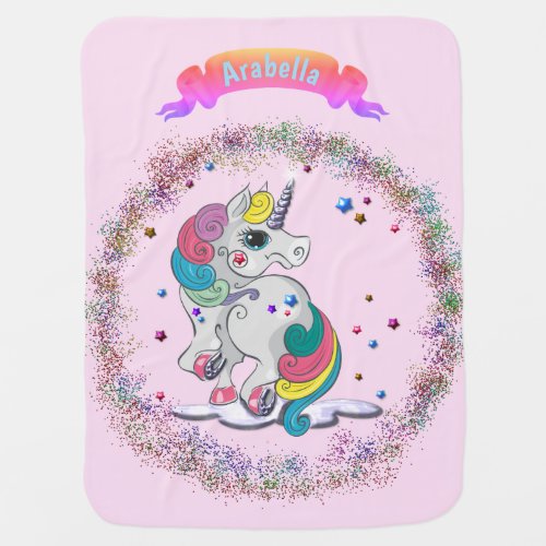 Unicorn and Rainbow Glitter Baby Blanket
