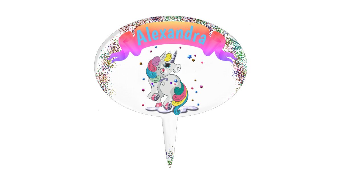 Unicorn And Rainbow Glitter Cake Topper Zazzle Com