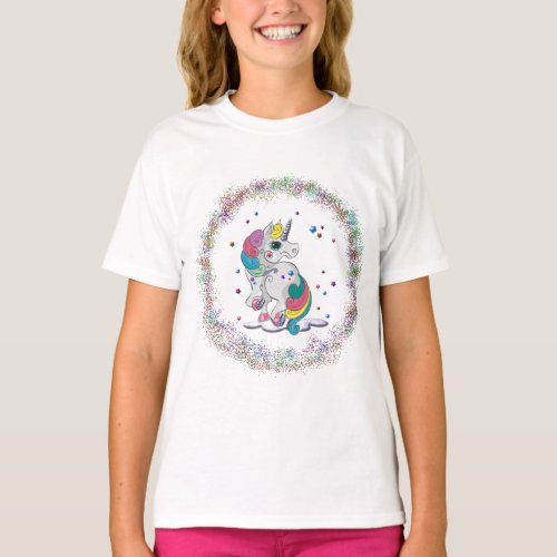 Unicorn and Rainbow Glitter T_Shirt