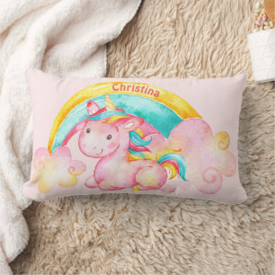 Unicorn and Rainbow Heart Lumbar Pillow