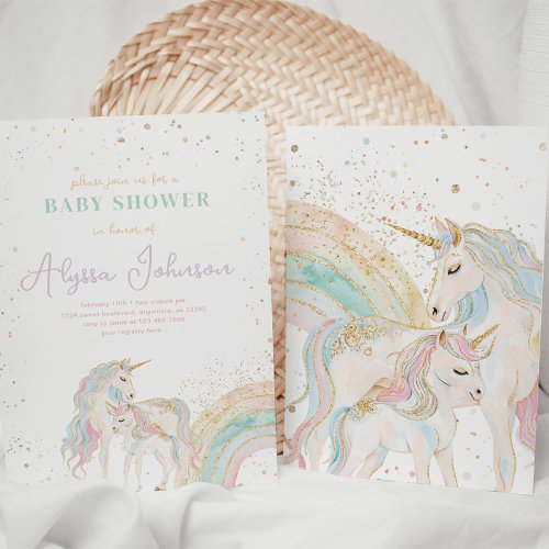 Unicorn and Rainbow Pastel Baby Shower Invitation