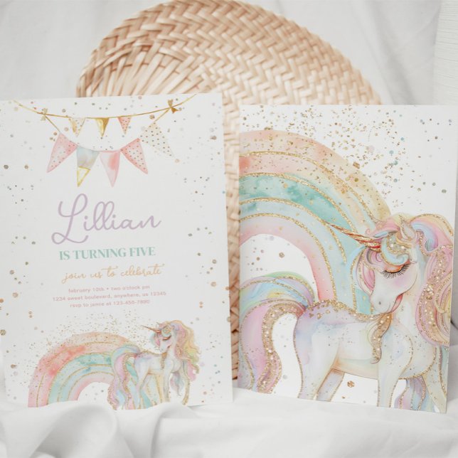Unicorn and Rainbow Pastel Birthday Invitation (Creator Uploaded)