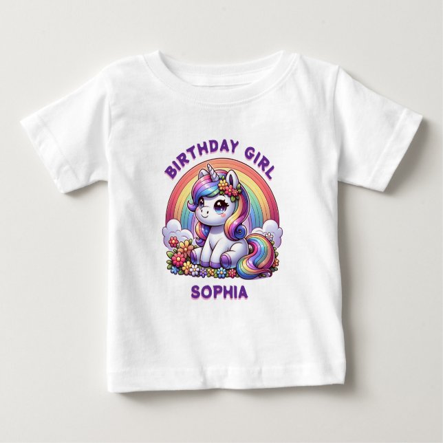 Unicorn and Rainbow Personalized  Baby T-Shirt (Front)