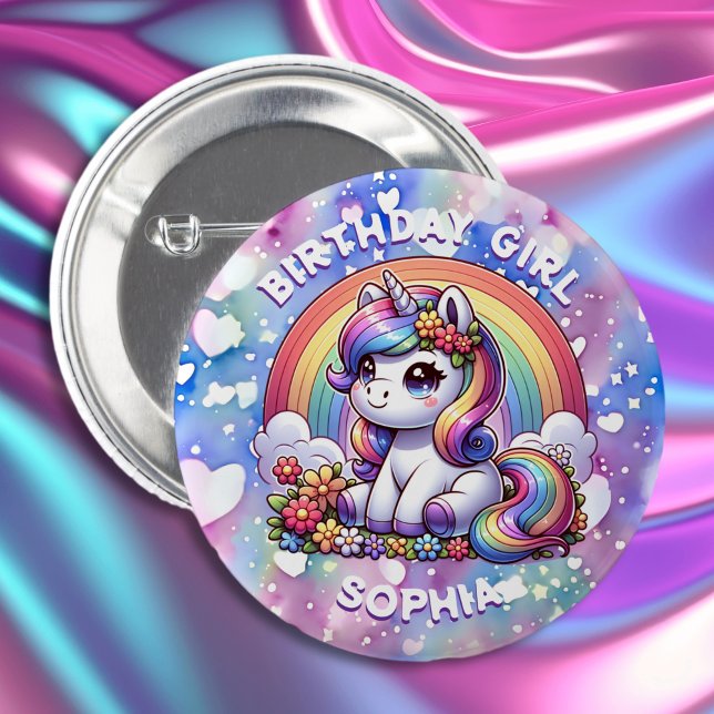 Unicorn and Rainbow Personalized Birthday Girl Button (Creator Uploaded)