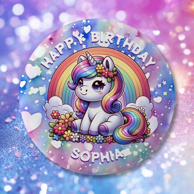 Unicorn and Rainbow Personalized Birthday Girl Button (Creator Uploaded)