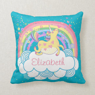 Unicorn and Rainbow Personalized Girls Pillow Gift