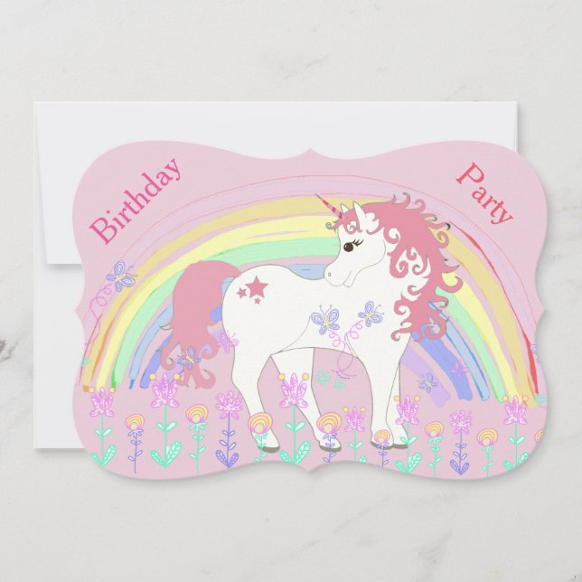 Unicorn and Rainbow Pink Birthday Invitations (Front)