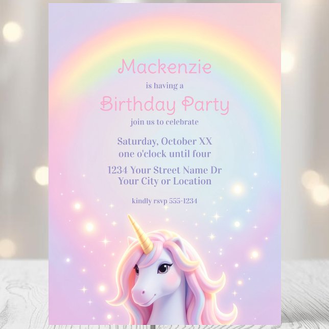 Unicorn and Rainbow Sparkles Birthday Party Invitation (Creator Uploaded)