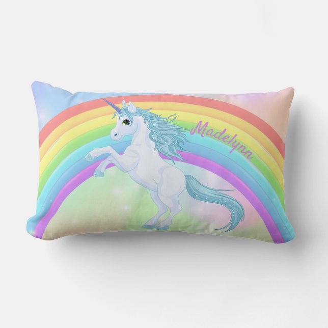 Unicorn and Rainbow Throw Pillow (Front)
