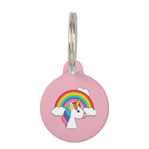 Unicorn and Rainbow w Clouds Kawaii Personalize Pet ID Tag