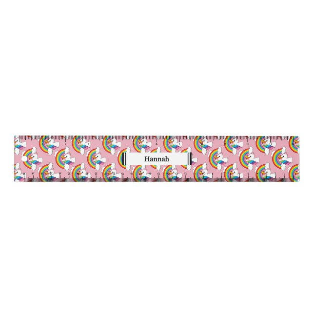 Unicorn and Rainbow w Clouds Kawaii | Personalize Ruler (Front)