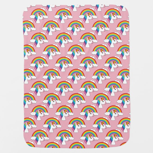 Unicorn and Rainbow with Clouds Kawaii Baby Blanket (Front)