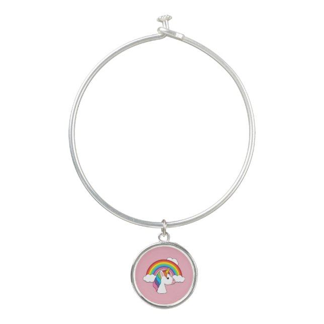 Unicorn and Rainbow with Clouds Kawaii Bangle Bracelet (Front)