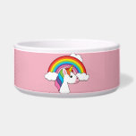 Unicorn and Rainbow with Clouds Kawaii Bowl<br><div class="desc">An illustration of a cute unicorn with colorful hair and pink mounth,  and rainbow with white clouds. This adorable kawaii fairytale design is a gift idea for girly thing lovers,  animal lovers and magical films lovers.</div>