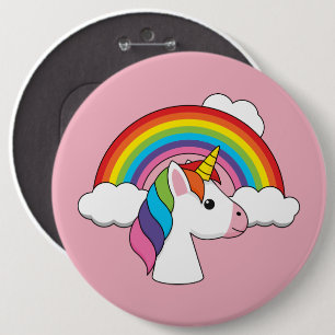 Unicorn and Rainbow with Clouds Kawaii Button
