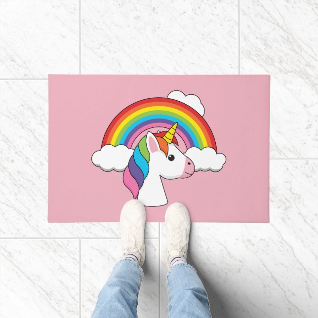 Unicorn and Rainbow with Clouds Kawaii Doormat (Indoor)