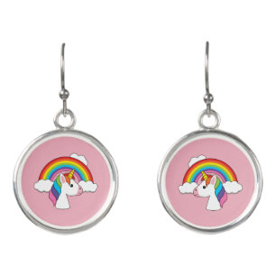 Unicorn and Rainbow with Clouds Kawaii Earrings