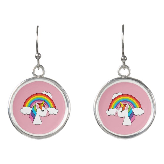 Unicorn and Rainbow with Clouds Kawaii Earrings (Front)
