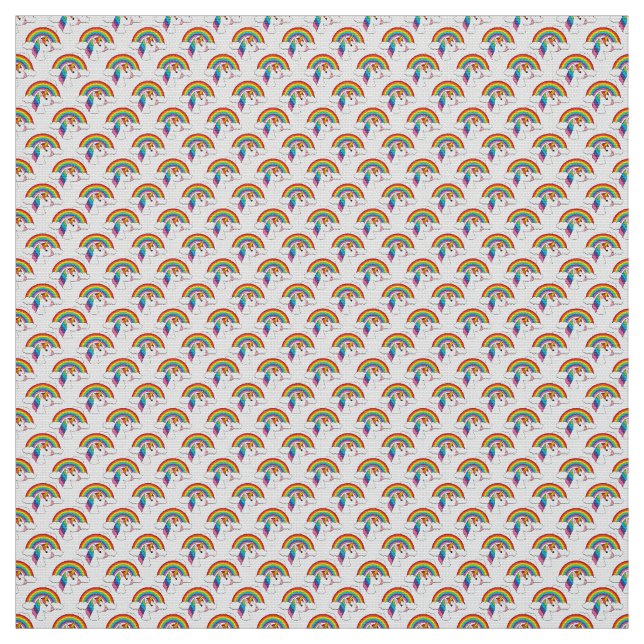 Unicorn and Rainbow with Clouds Kawaii Fabric (Swatch)