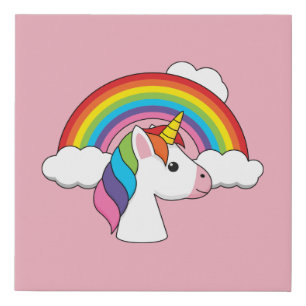 Unicorn and Rainbow with Clouds Kawaii Faux Canvas Print