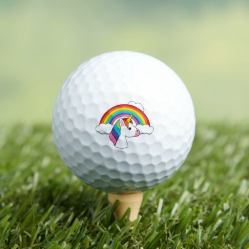 Unicorn and Rainbow with Clouds Kawaii Golf Balls